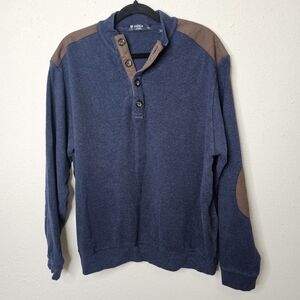 Cremieux Classics Mens XL Cotton Sweater Pullover Blue Brown Button Arm Patch‎